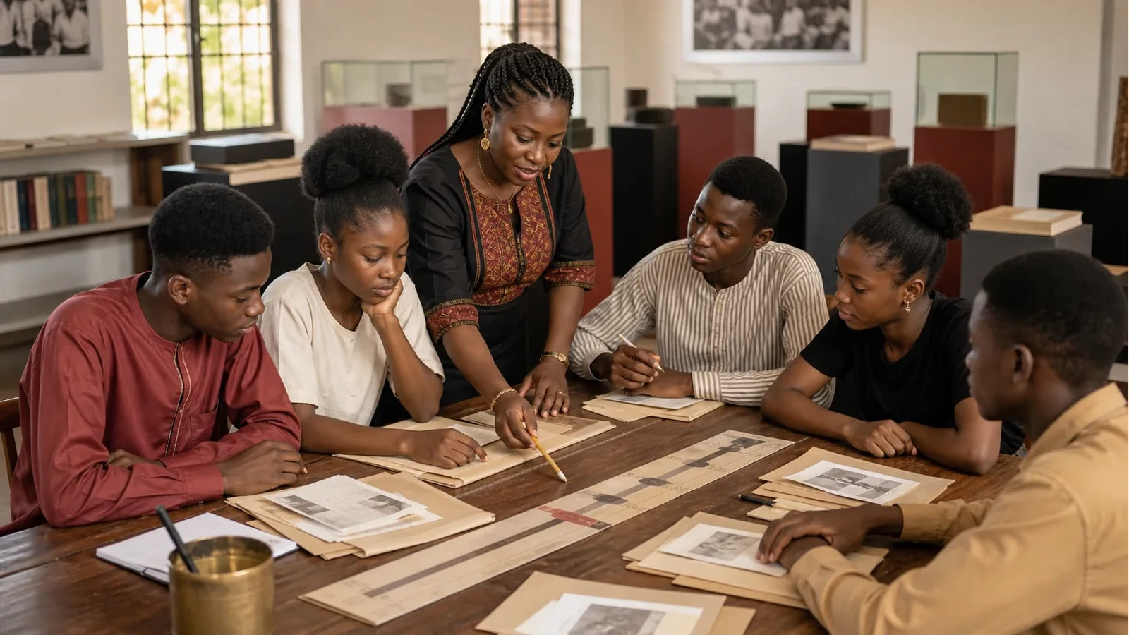 Museum education table with blank heritage cards for Edo language and Digital Benin learning