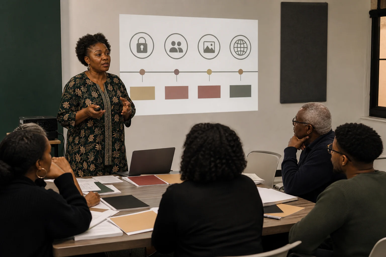 Community workshop discussing digital museum access and rights-aware heritage education