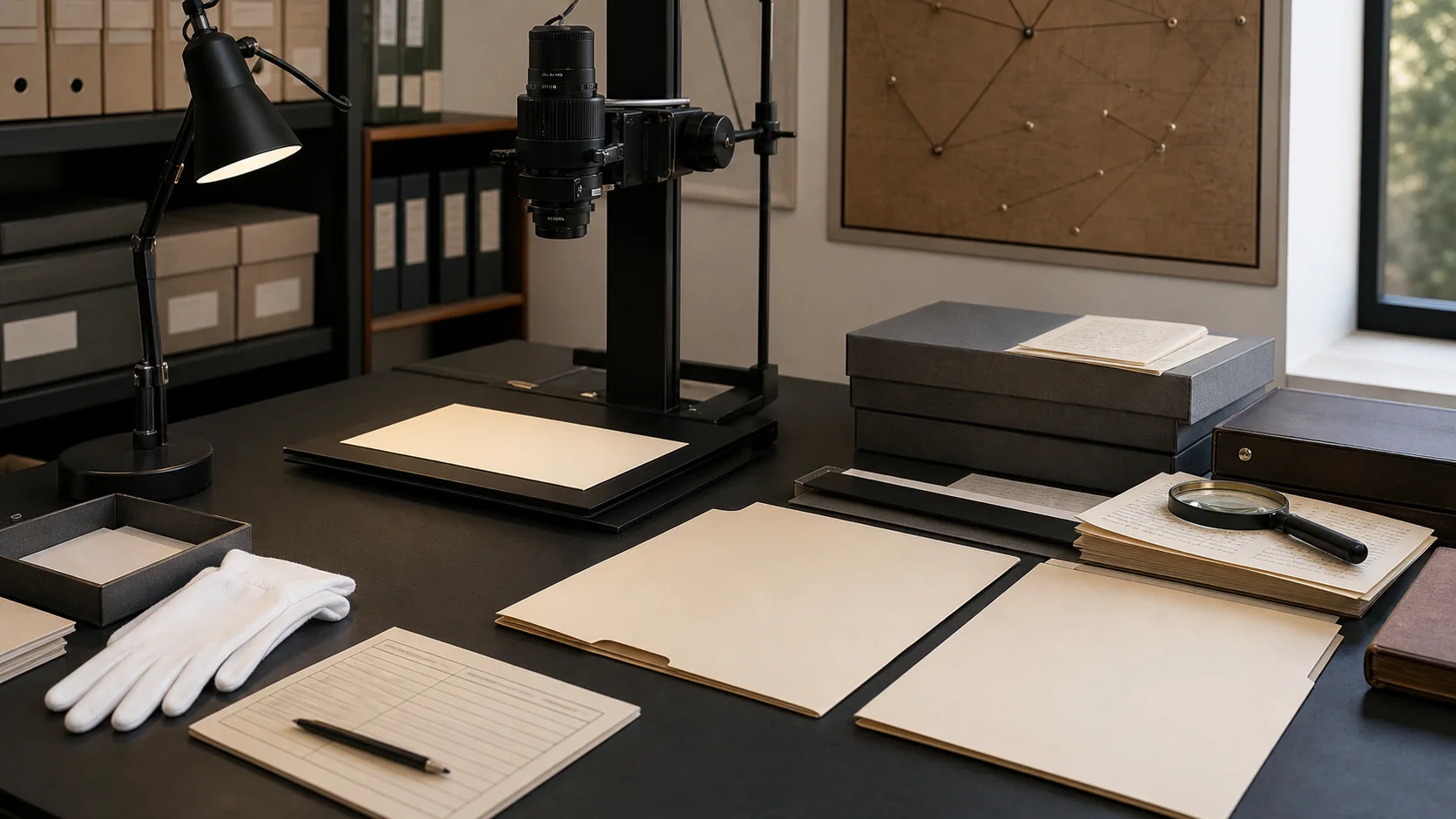 Archive workstation prepared for provenance records and custody documentation