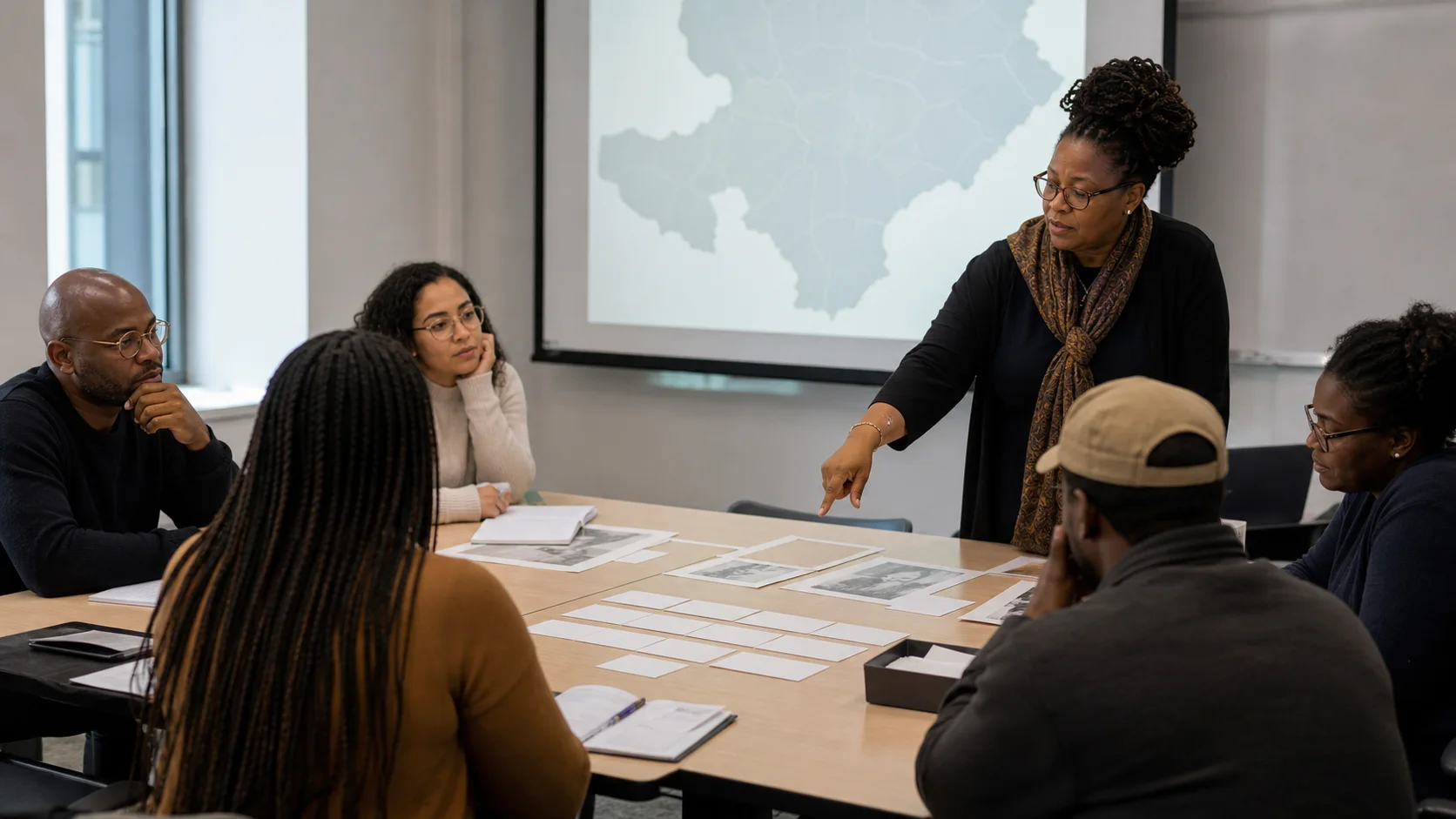University seminar on Nigerian heritage restitution using blank timeline cards and source packets